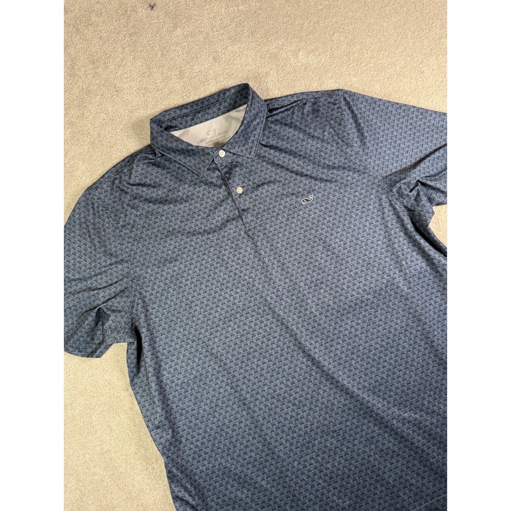 Vineyard Vines Performance Golf Polo Shirt XL - Golf Cart All Over Print Whale